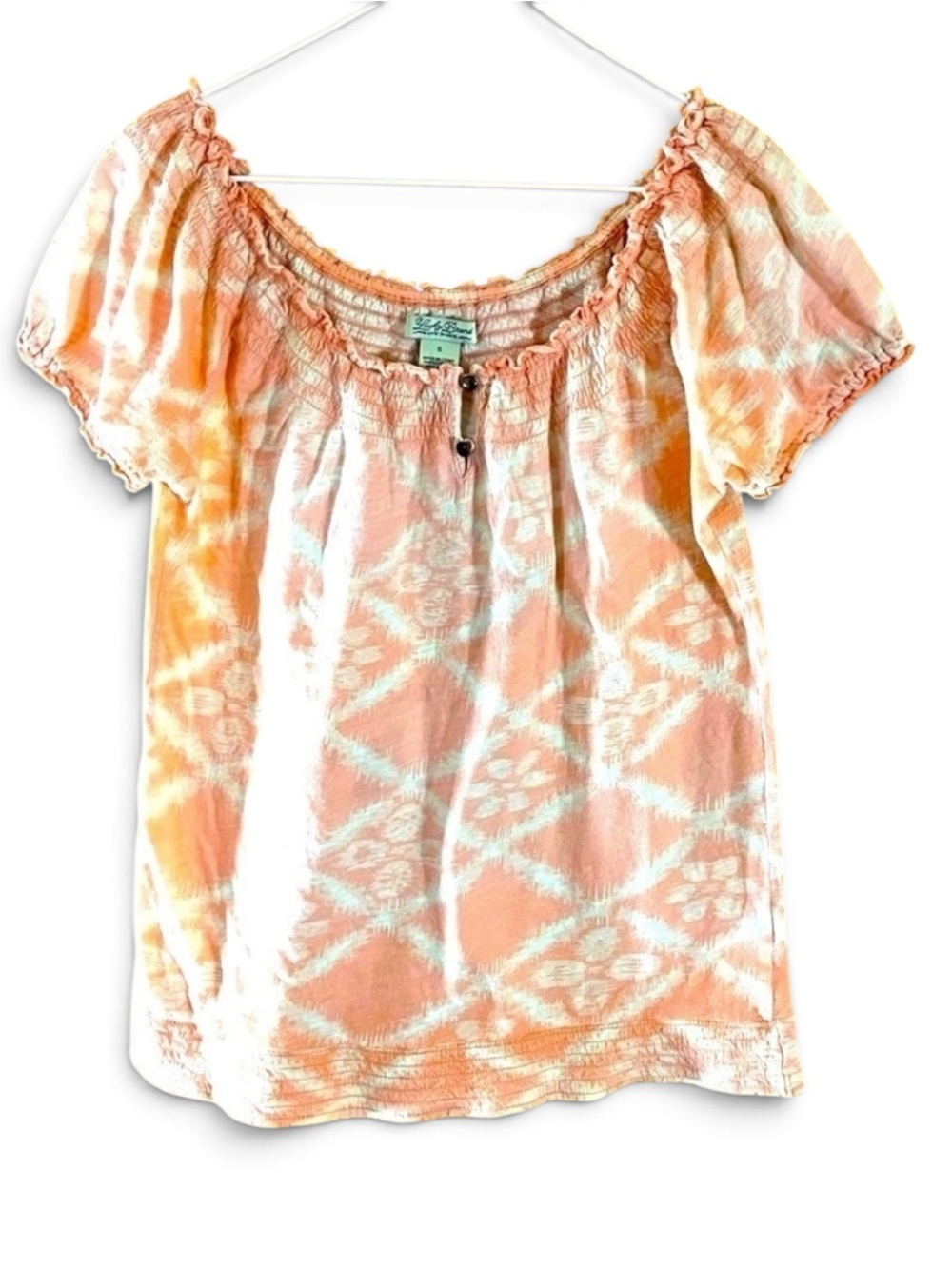 Lucky Brand Peach/Cream Floral Peasant Tee Top